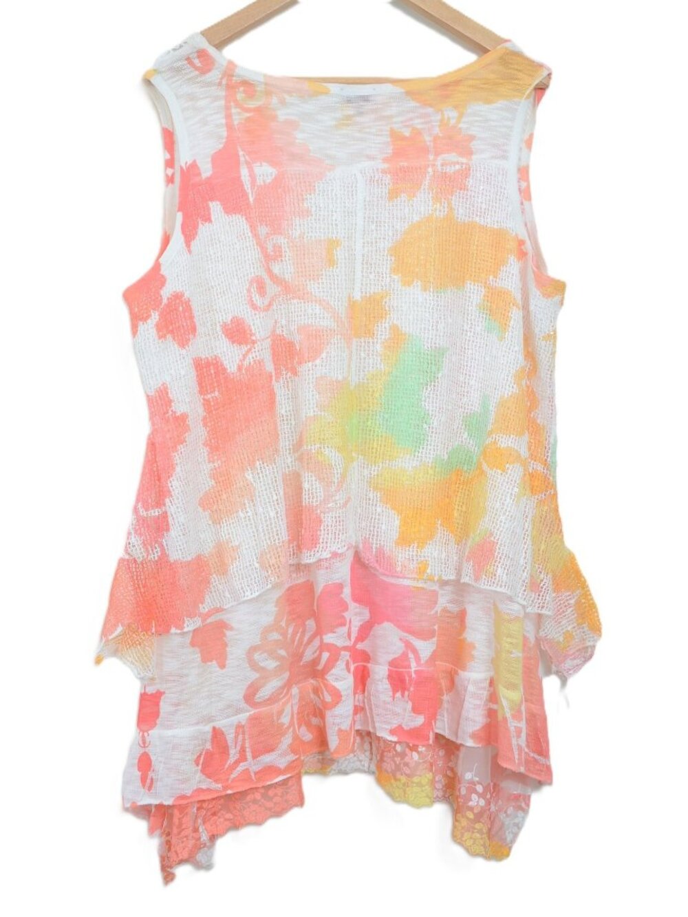 Avenue PLUS 22/24 Beachy Crochet Layered Cover-Up Sleeveless Tank Top Blouse - Picture 4 of 11